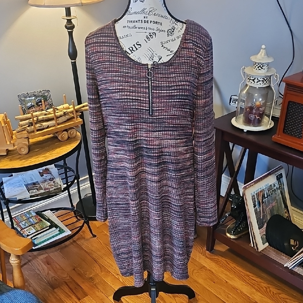 SO Purple Gray Long Sleeve Sweater Dress